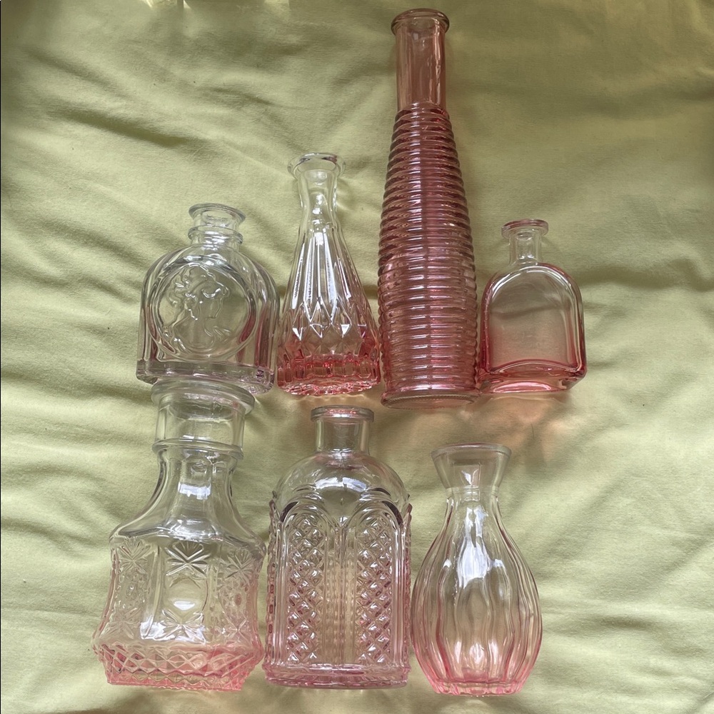 Set of 7 Pink Glass Bud Vases